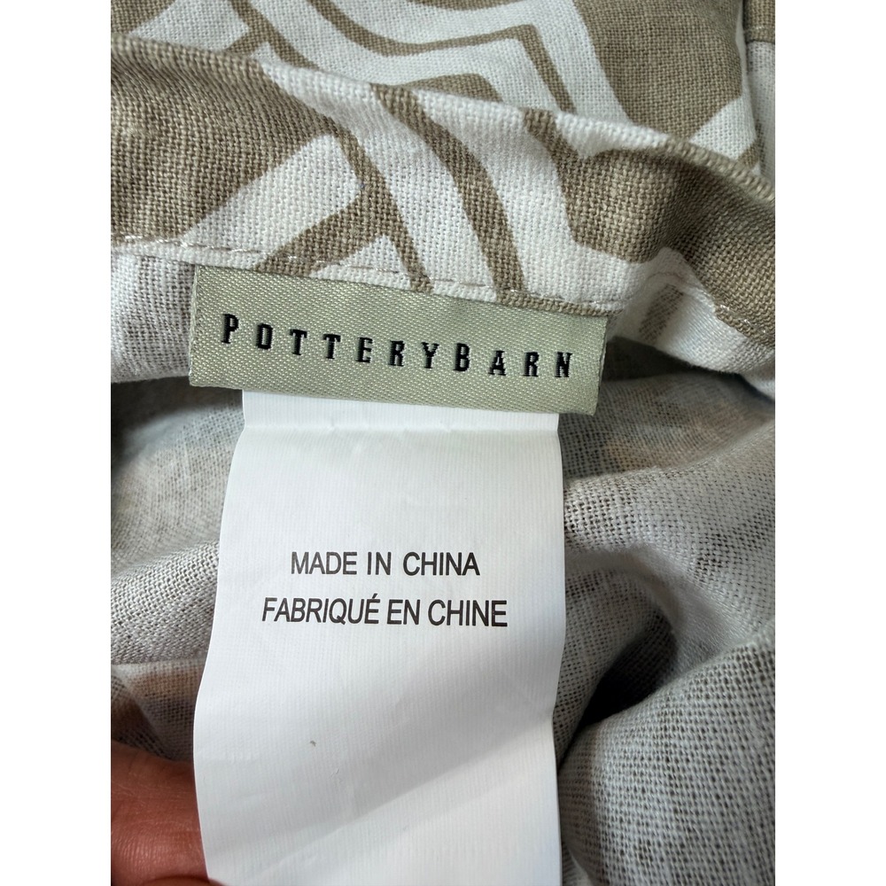 Pottery Barn Kendra Trellis Pillow Shams Standard Tan White Linen Cotton Set 2pc - Picture 3 of 7